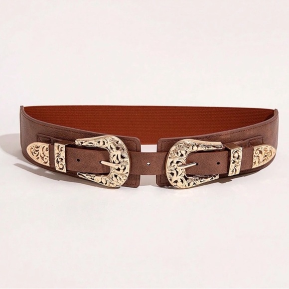 Boho Western Double Buckle Stretchy Belt adjustable New